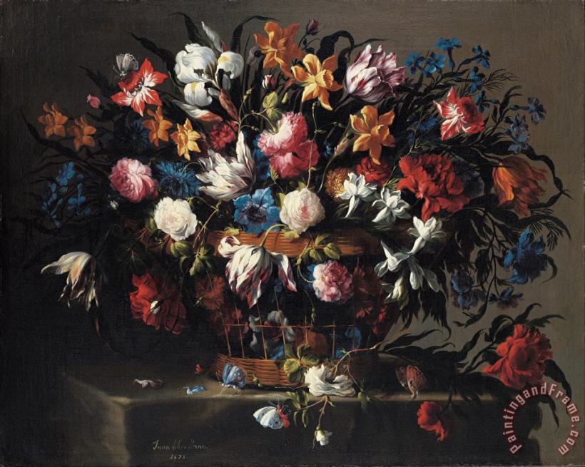 Juan de Arellano Small Basket of Flowers Art Painting