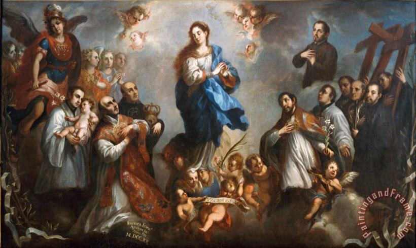 The Inmaculate Conception with Jesuits painting - Juan Francisco de Aguilera The Inmaculate Conception with Jesuits Art Print