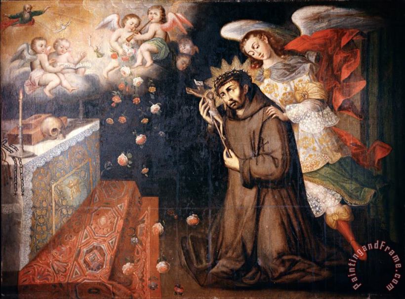 Passing of Saint John of God painting - Juan Zapaca Inga  Passing of Saint John of God Art Print