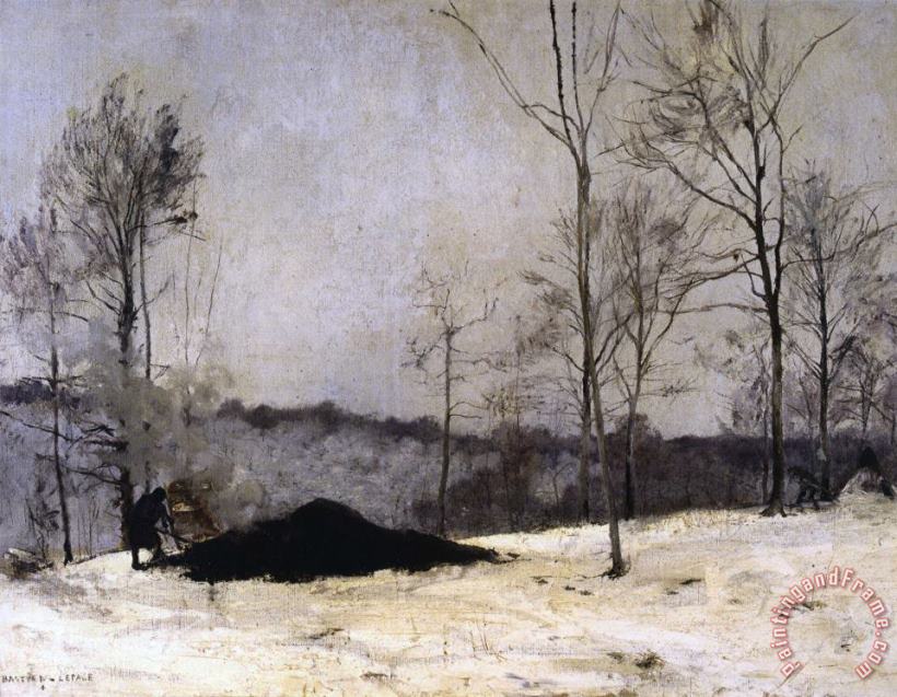 Paysage Au Charbonnier, L'hiver painting - Jules Bastien Lepage Paysage Au Charbonnier, L'hiver Art Print
