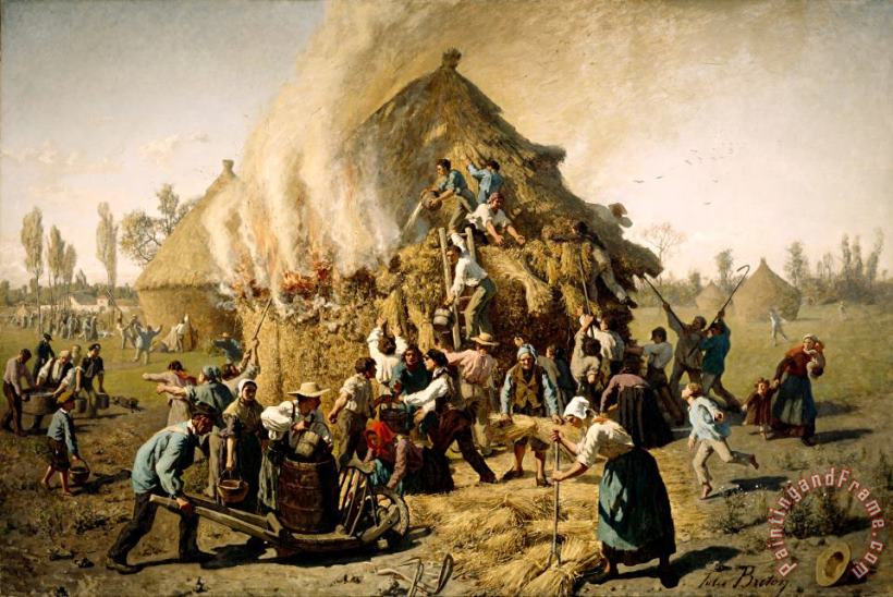 Fire in a Haystack painting - Jules Breton Fire in a Haystack Art Print