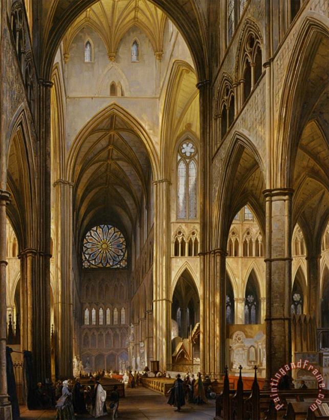 Jules Victor Genisson Figures in The Interior of a Cathedral Art Print