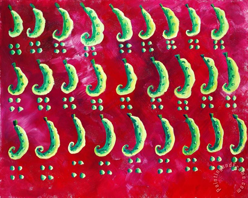 Julie Nicholls Peas On A Red Background Art Print