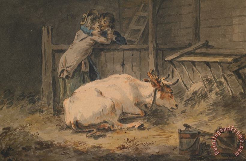 Courtship In A Cowshed painting - Julius Caesar Ibbetson Courtship In A Cowshed Art Print