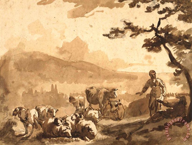 Karel Dujardin Berglandschap Met Herders Bij Hun Kudde Schapen En Koeien Art Painting