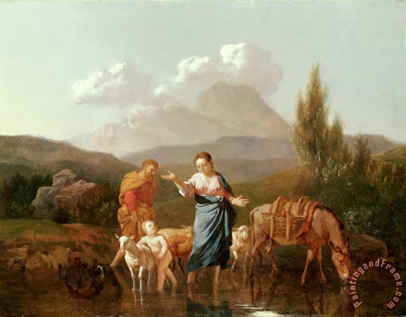 Holy family at a stream painting - Karel Dujardin Holy family at a stream Art Print