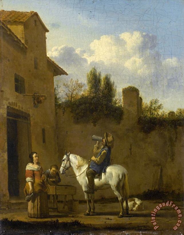 Mounted Trumpeter Taking a Drink painting - Karel Dujardin Mounted Trumpeter Taking a Drink Art Print