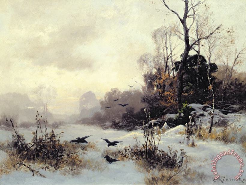Karl Kustner Crows In A Winter Landscape Art Print