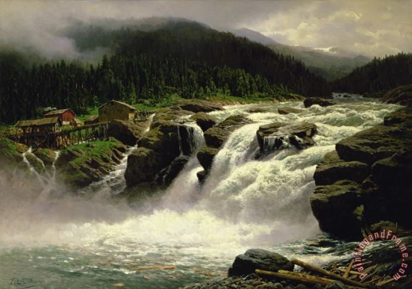 Karl Paul Themistocles van Eckenbrecher Norwegian Waterfall Art Painting