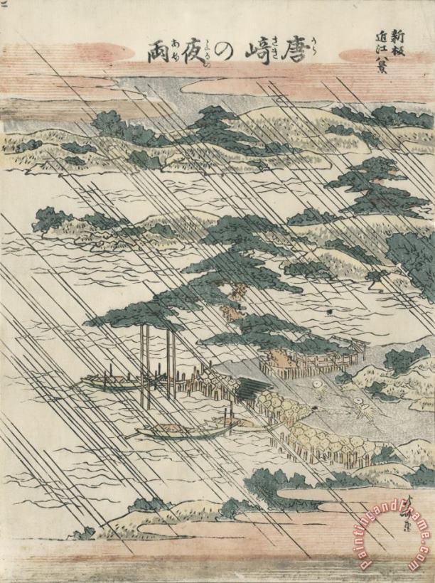 Katsushika Hokusai Evening Rain at Karasaki Art Print