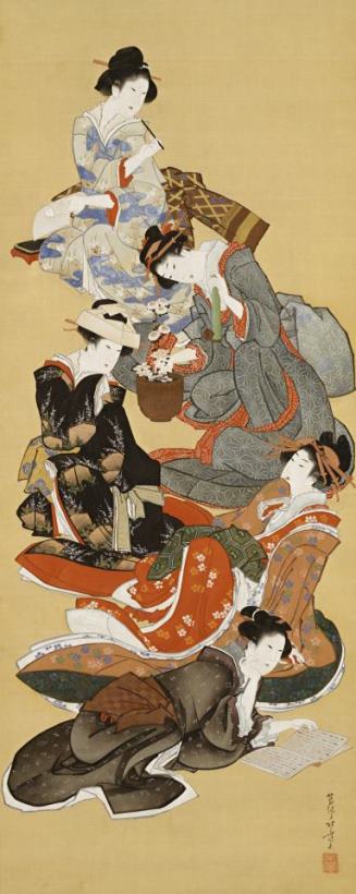 Five Beautiful Women painting - Katsushika Hokusai Five Beautiful Women Art Print