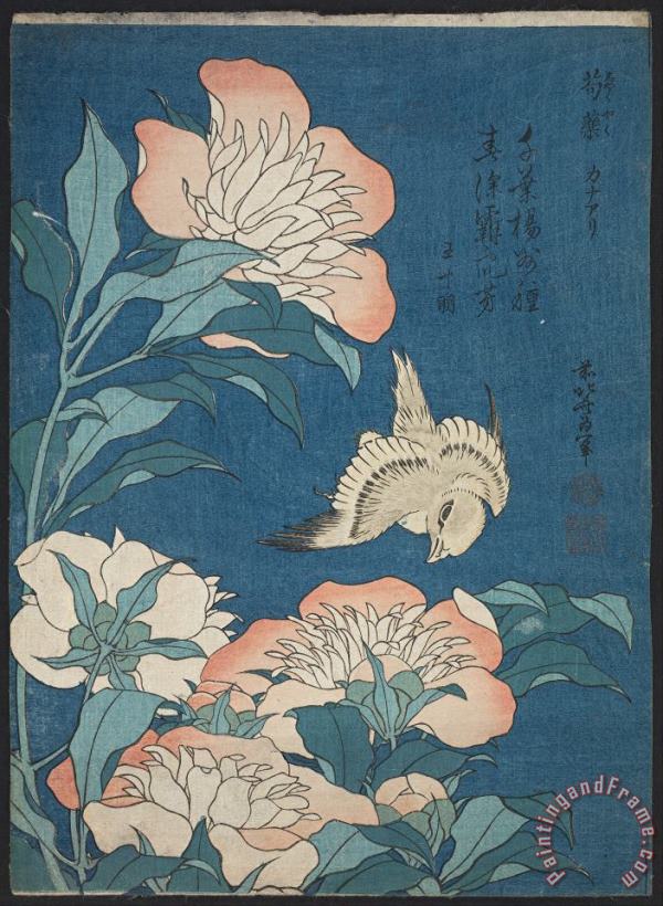 Katsushika Hokusai Peonies And Canary Art Painting