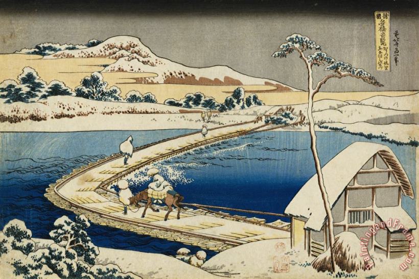 Katsushika Hokusai Pontoon Bridge at Sano, Kozuke Province, Ancient View Art Painting