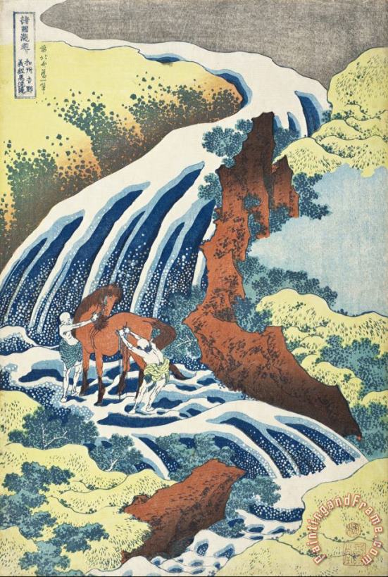 The Yoshitsune Horse Washing Falls at Yoshino, Izumi Province painting - Katsushika Hokusai The Yoshitsune Horse Washing Falls at Yoshino, Izumi Province Art Print