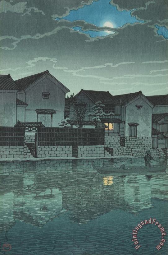 Kawase Hasui Dull Moonlight at Matsuye (izumo Matsuye Oborozuki), From The Series Souvenirs of Travels, Third Series (tabi Miyage, Dai San Shu) Art Painting