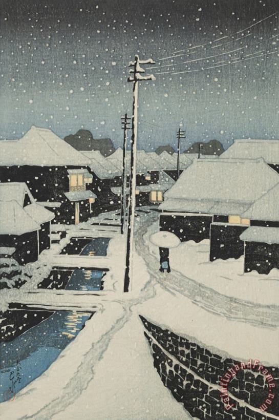 Kawase Hasui Evening Snow at Terashima Village (yuki Ni Kururu, Terashima Mura), From The Series Twelve Subjects of Kyoto Art Print
