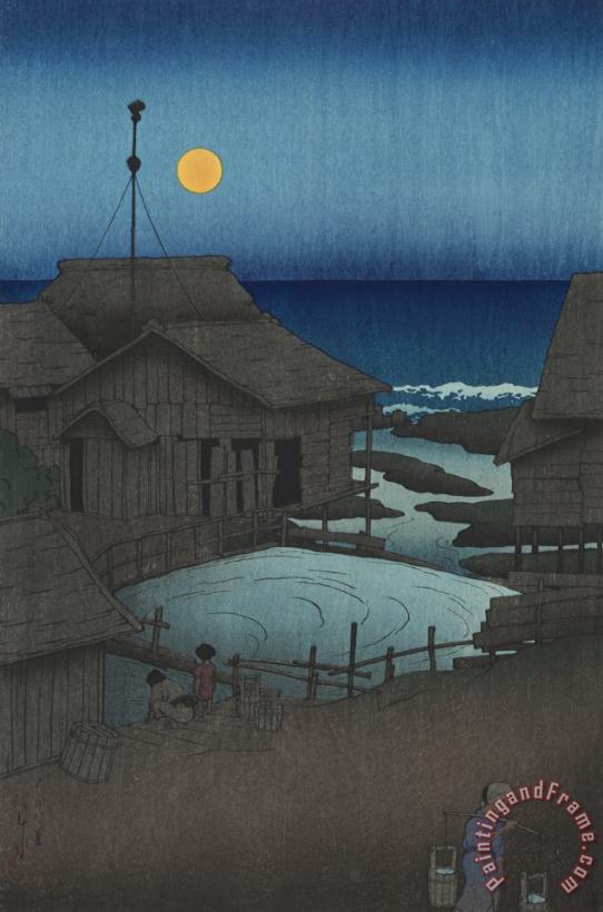 Kawase Hasui Full Moon at Mutsu (mutsu, Mishima Gawa), From The Series Souvenirs of Travels, First Series (tabi Miyage, Dai Isshu) Art Painting