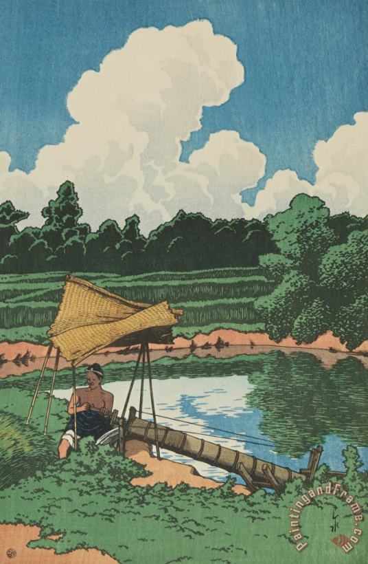 Kawase Hasui Irrigating The Rice Fields (mizuage Toi), From The Series Souvenirs of Travels, Second Series (tabi Miyage, Dai Ni Shu) Art Painting