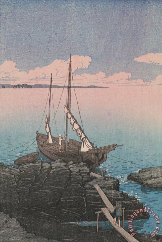 Kawase Hasui Loading Stone on a Boat (ishi Tsumu Fune), From The Series Souvenirs of Travels, First Series (tabi Miyage, Dai Isshu) Art Painting