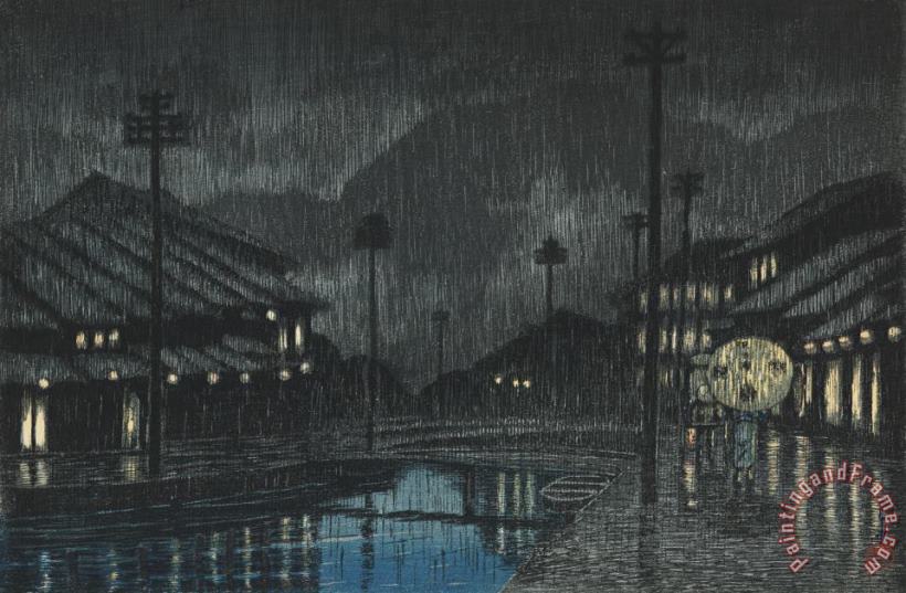 Kawase Hasui Night Rain at Kinosaki (tajima Kinosaki), From The Series Souvenirs of Travels, Third Series (tabi Miyage, Dai San Shu) Art Print