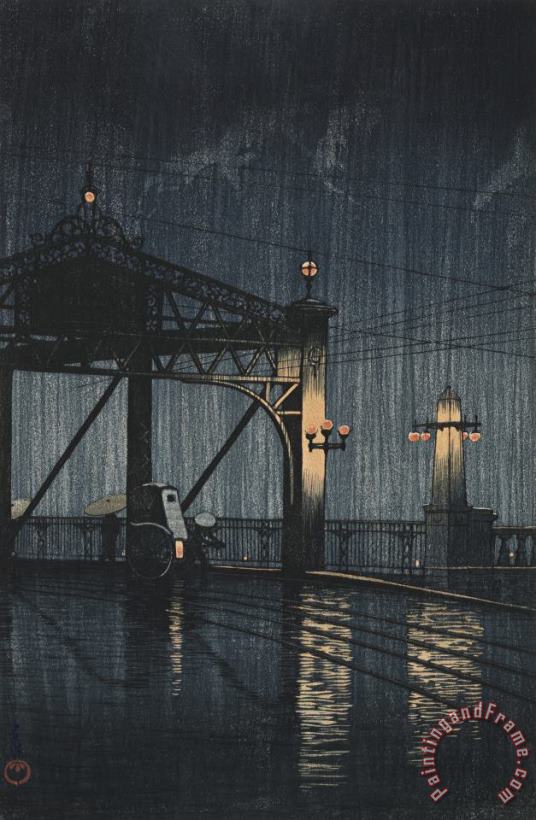 Night Rain on Shin O Hashi painting - Kawase Hasui Night Rain on Shin O Hashi Art Print