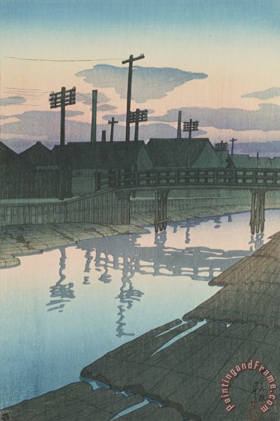 Timber Yard, Evening (kiba No Yugure), From The Series Twelve Subjects of Tokyo painting - Kawase Hasui Timber Yard, Evening (kiba No Yugure), From The Series Twelve Subjects of Tokyo Art Print