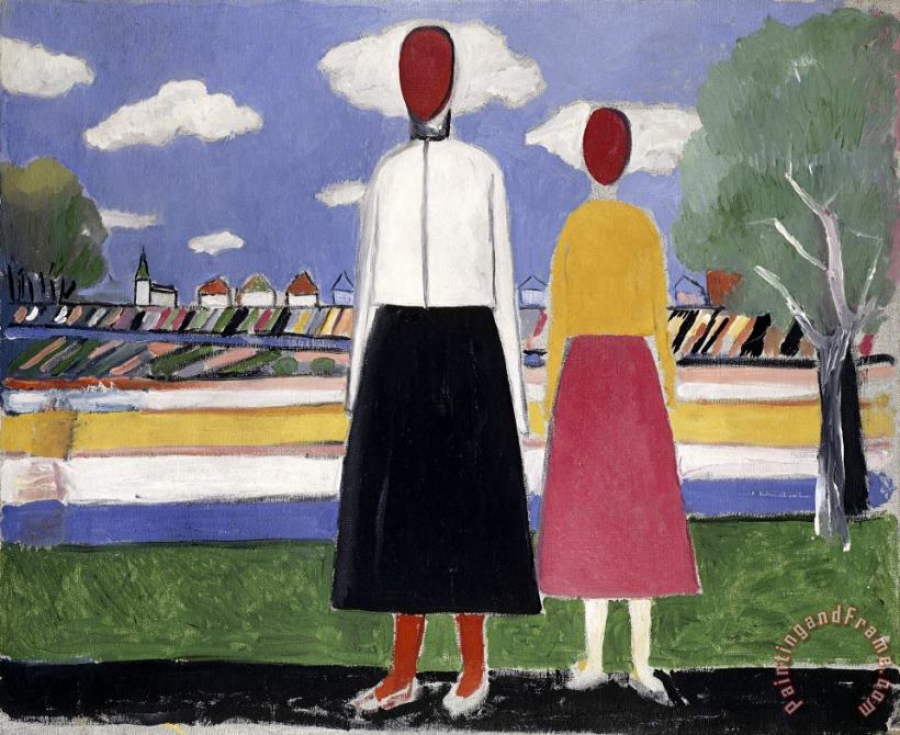 Two Figures in a Landscape painting - Kazimir Malevich Two Figures in a Landscape Art Print