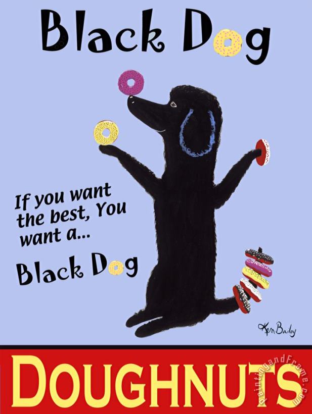 Black Dog Doughnuts painting - Ken Bailey Black Dog Doughnuts Art Print