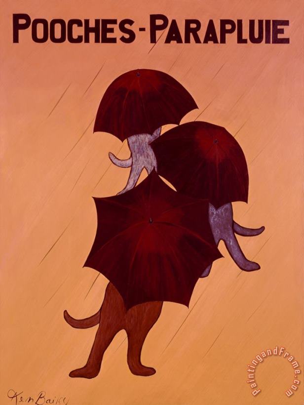 Pooches Parapluie painting - Ken Bailey Pooches Parapluie Art Print