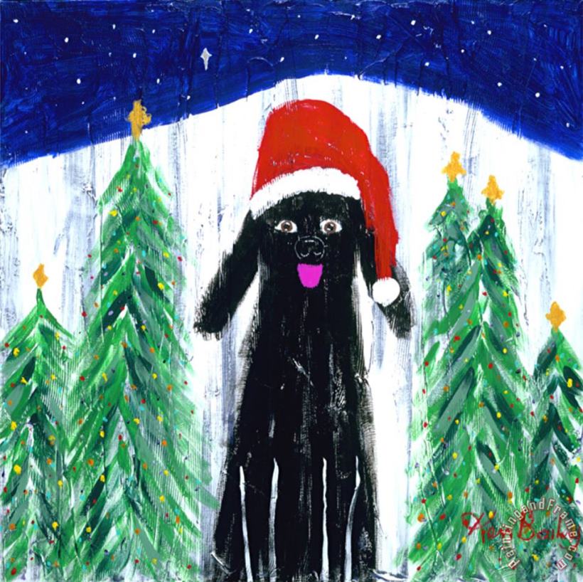 Santa Dog painting - Ken Bailey Santa Dog Art Print