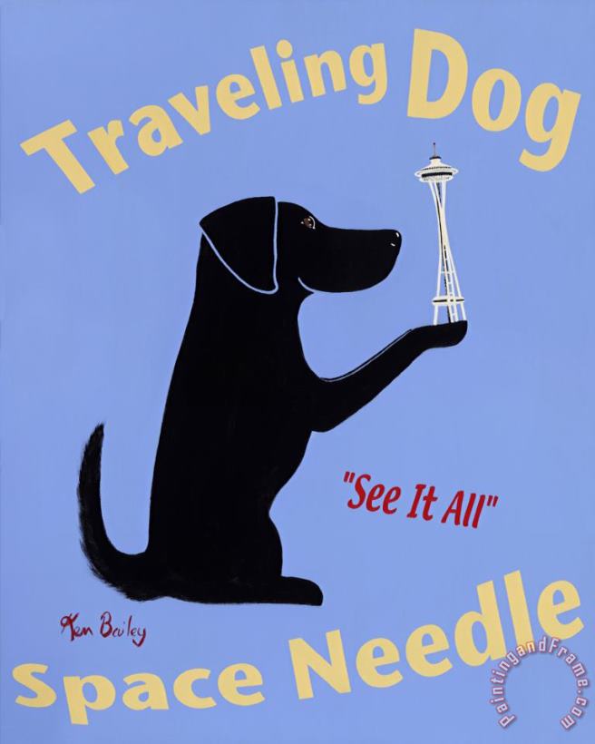 Traveling Dog Space Needle painting - Ken Bailey Traveling Dog Space Needle Art Print