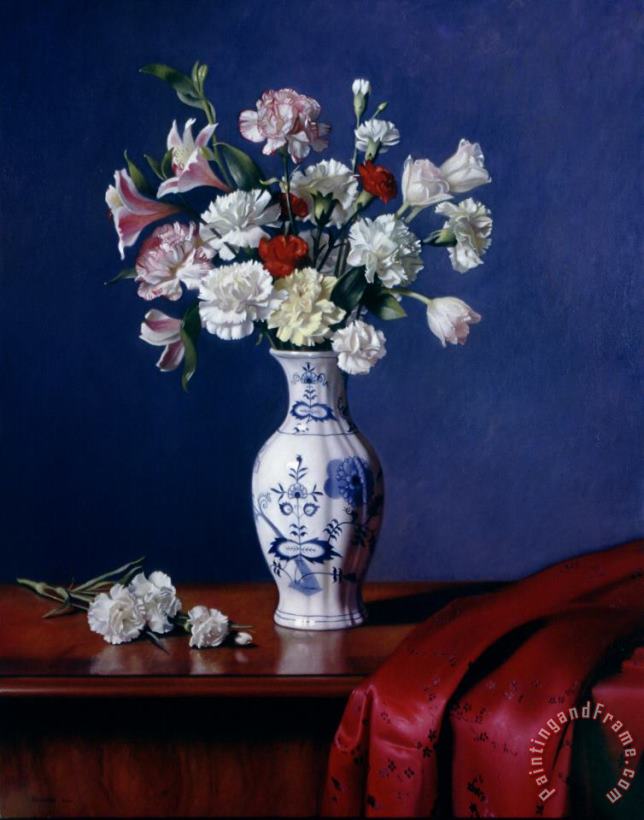 Kirk Richards Mixed Bouqet in a Blue Danube Vase Art Print