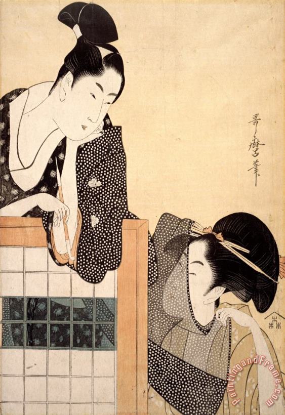 Kitagawa Utamaro Couple with a Standing Screen Art Print