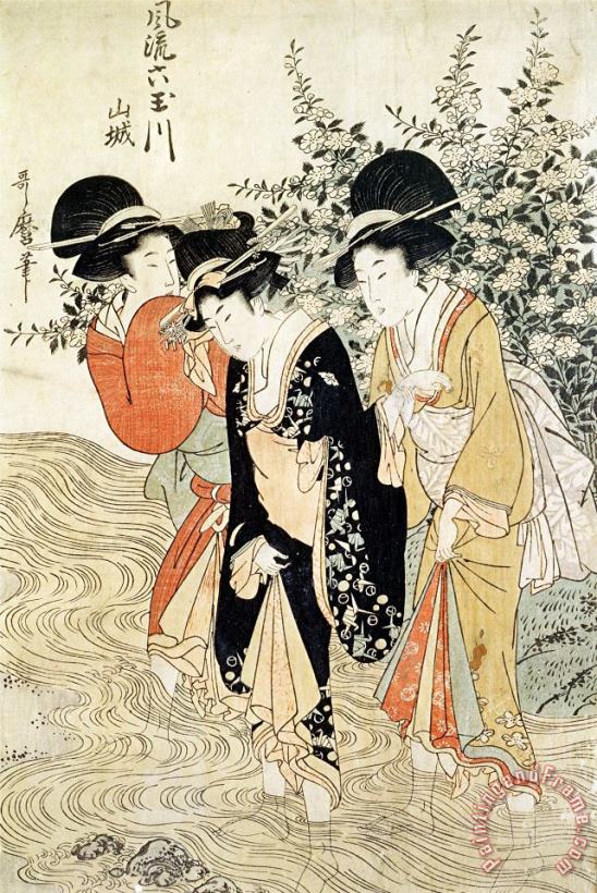 Kitagawa Utamaro Three girls paddling in a river Art Print