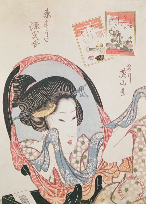 Kitugawa Eizan Woman At Her Mirror Art Painting