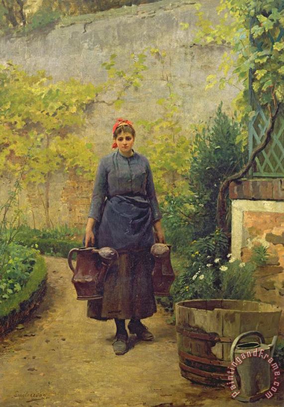 Woman with Watering Cans painting - L E Adan Woman with Watering Cans Art Print