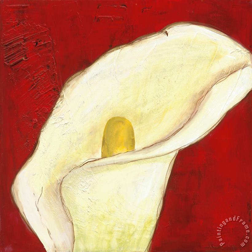 Calla Lily on Deep Red I painting - Laura Gunn Calla Lily on Deep Red I Art Print