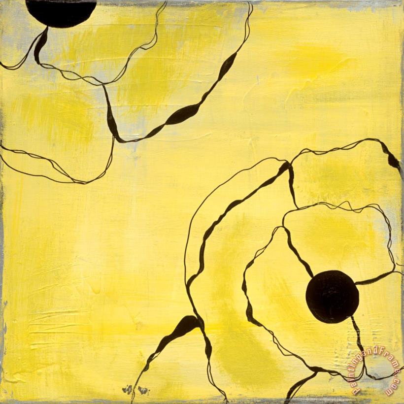 Poppy Outline on Yellow II painting - Laura Gunn Poppy Outline on Yellow II Art Print