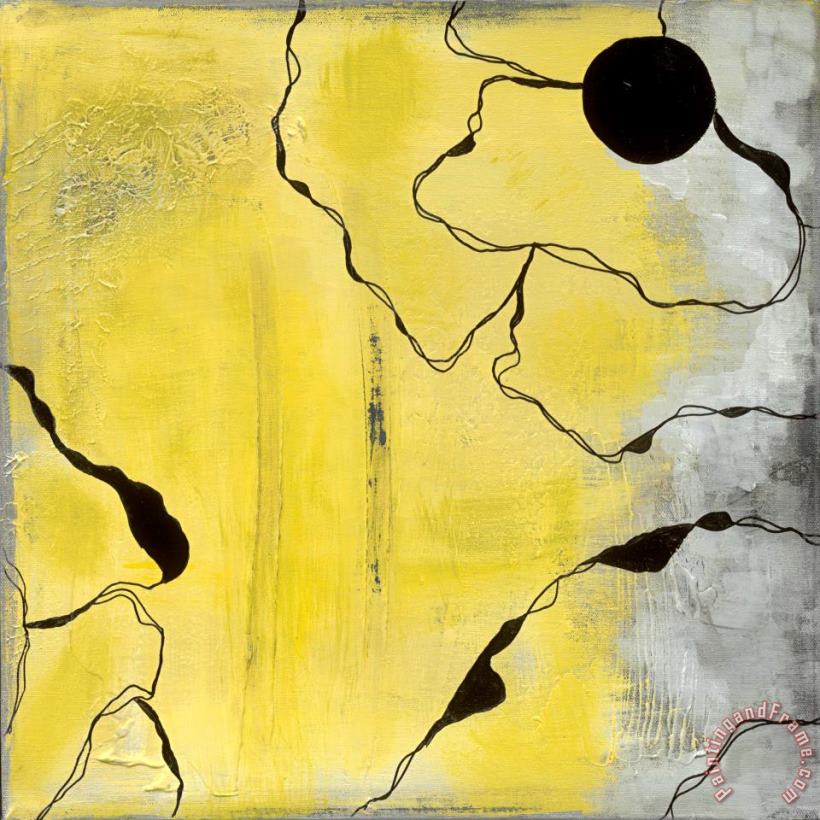 Laura Gunn Poppy Outline on Yellow IV Art Painting