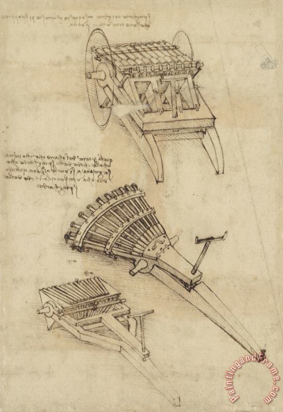Leonardo da Vinci Cart And Weapons From Atlantic Codex Art Print