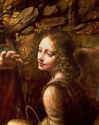 Leonardo Da Vinci - Detail of the Angel from The Virgin of the Rocks painting