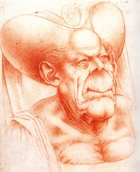 Leonardo da Vinci Grotesque Head Chalk Drawing