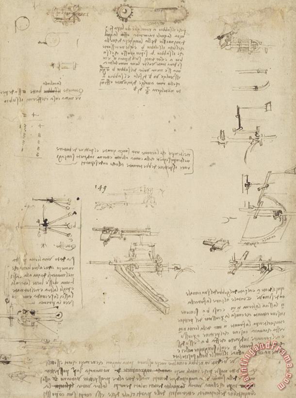 Leonardo da Vinci Notes About Perspective And Sketch Of Devices For Textile Machinery From Atlantic Codex Art Print