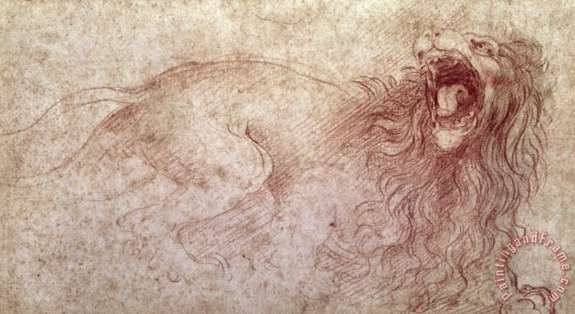 Leonardo da Vinci Sketch Of A Roaring Lion Art Painting