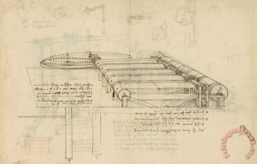 Leonardo da Vinci Teaselling Machine To Manufacture Plush Fabric From Atlantic Codex Art Print