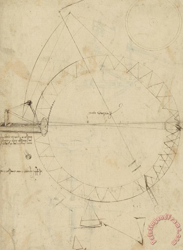 Leonardo da Vinci Wheel Sketch Of Drawing In Folio 956 Art Print