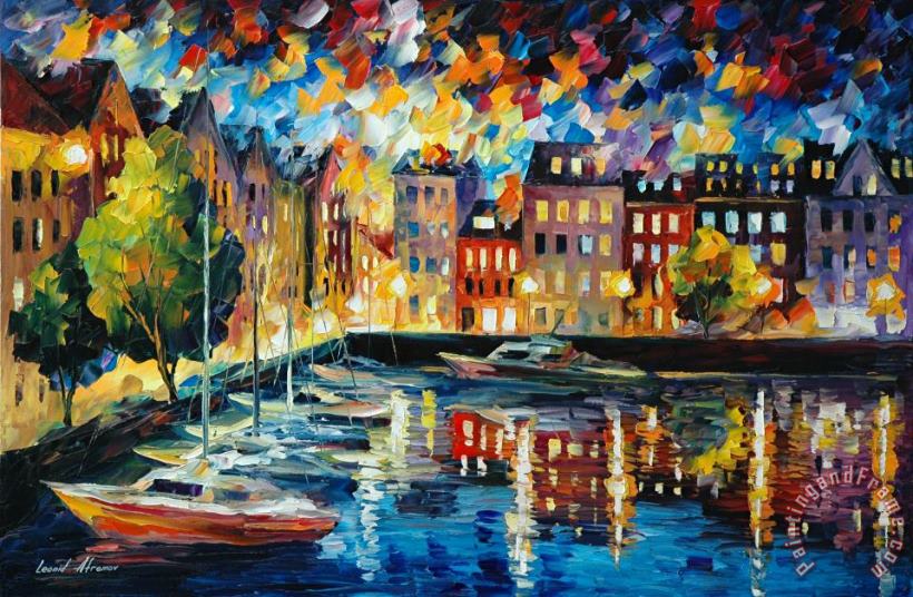 Leonid Afremov Amsterdam's Harbor Art Painting