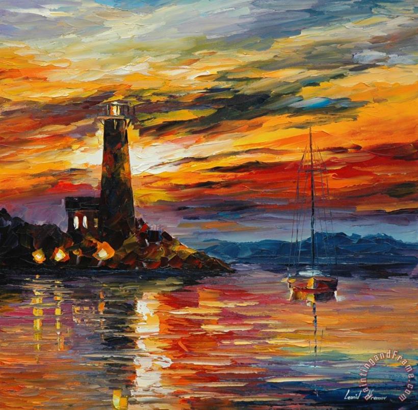 By The Lighthouse painting - Leonid Afremov By The Lighthouse Art Print