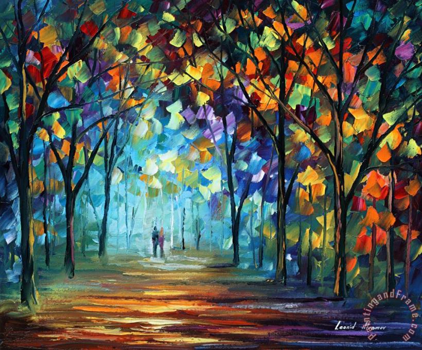 Couple in the fog painting - Leonid Afremov Couple in the fog Art Print