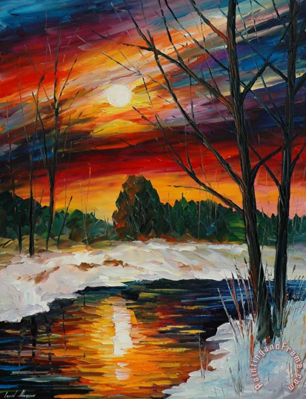 December Winter Sunset painting - Leonid Afremov December Winter Sunset Art Print